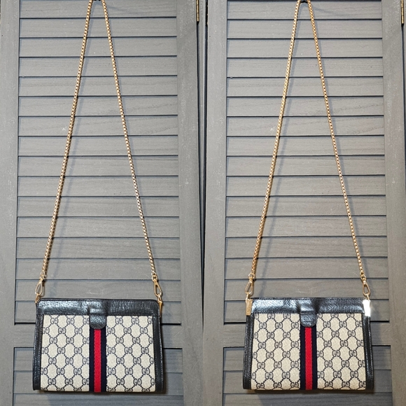 Authentic GUCCI Monogram GG Navy Sherry Line Crossbody Bag - Picture 2 of 9